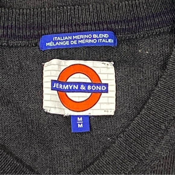 Jermyn and Bond men’s italian merino wool black V neck vest peppy sweater size M - Picture 3 of 7